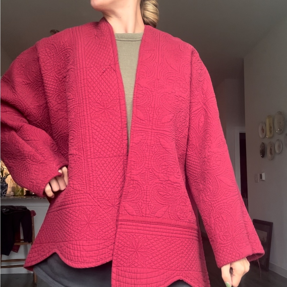Handmade Quilted Open-Front Jacket in Deep Raspberry